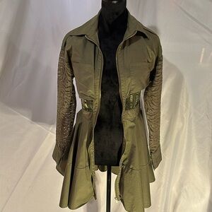 BOGO L’ATISTE Army Green Partial Sheer w/Front Zipper Long Sleeve Dress Size Sm